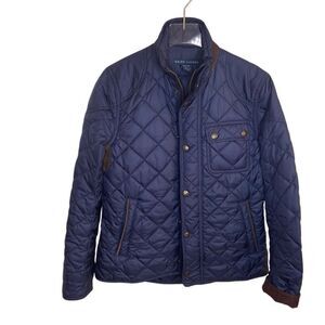 Ralph Lauren Navy Blue Quilted Jacket Coat S Small Suede Utility Snap